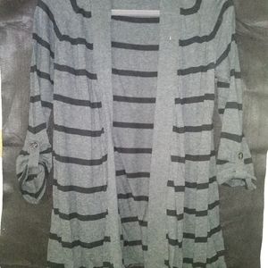 Express Medium Cardigan Grey w/Black Stripes